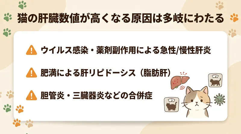 猫の肝臓数値が高くなる原因は多岐にわたる