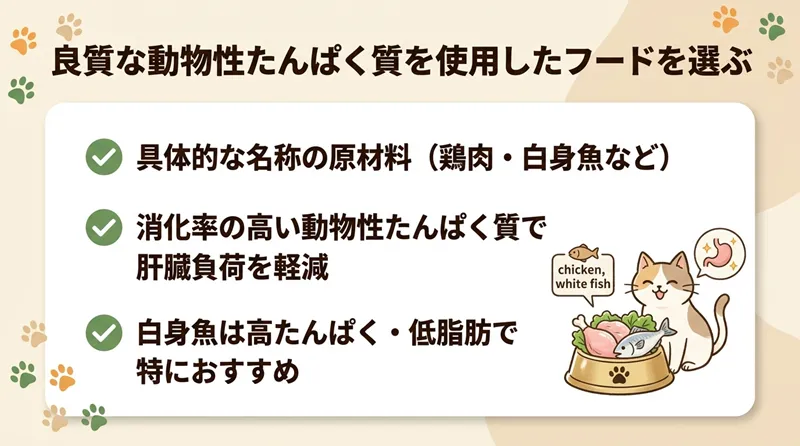 良質な動物性たんぱく質を使用したフードを選ぶ