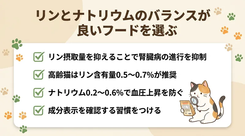 リンとナトリウムのバランスが良いフードを選ぶ