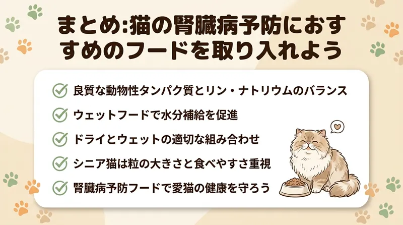 まとめ:猫の腎臓病予防におすすめのフードを取り入れよう