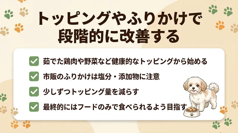 トッピングやふりかけで段階的に改善する
