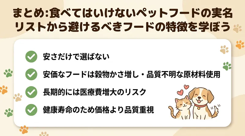 まとめ：食べてはいけないペットフードの実名リストから避けるべきフードの特徴を学ぼう