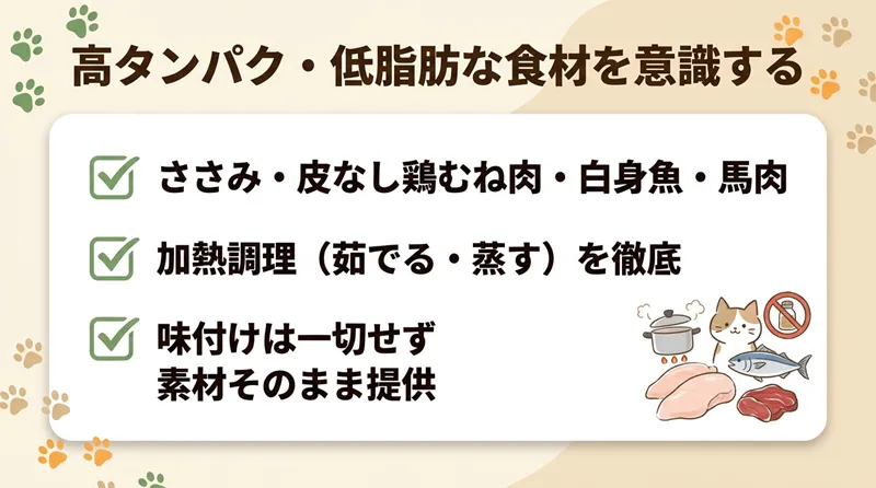 高タンパク・低脂肪な食材を意識する
