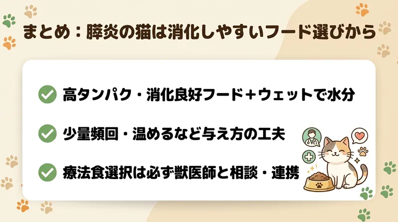 まとめ:膵炎の猫は消化しやすいおすすめフード選びから始めよう