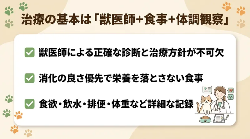 治療の基本は「獣医師+食事+体調観察」