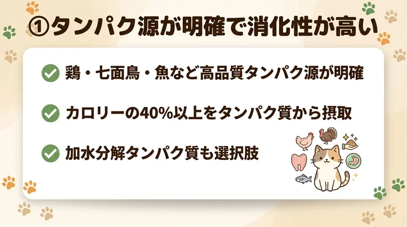 ①タンパク源が明確で消化性が高い