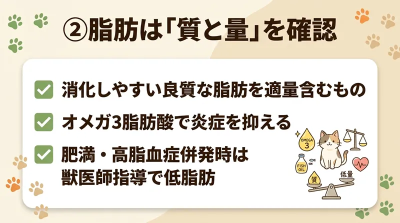 ②脂肪は“質と量”を確認