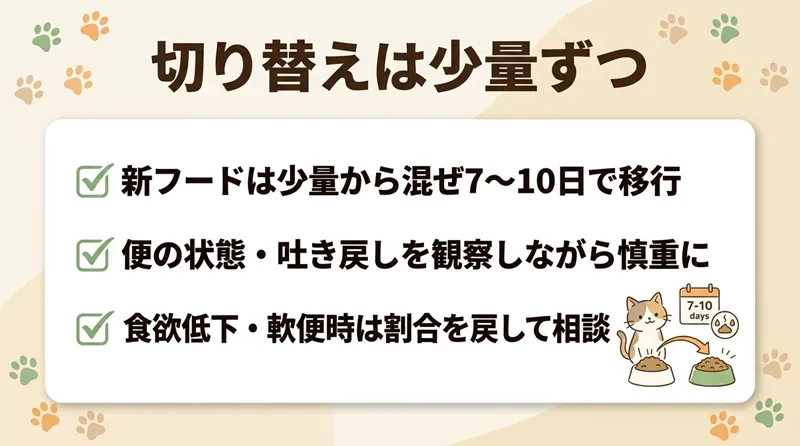 切り替えは少量ずつ