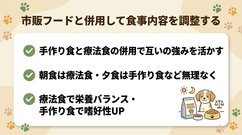 市販フードと併用して食事内容を調整する
